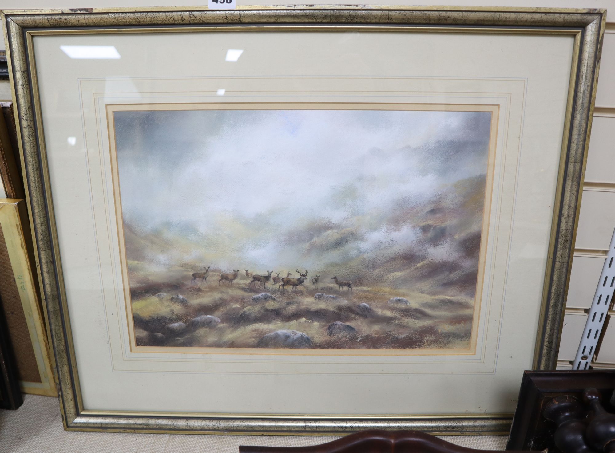 John Ross, pastel, Deer between An Riabhachan and An Cruachan, signed and dated 88, 32 x 46cm